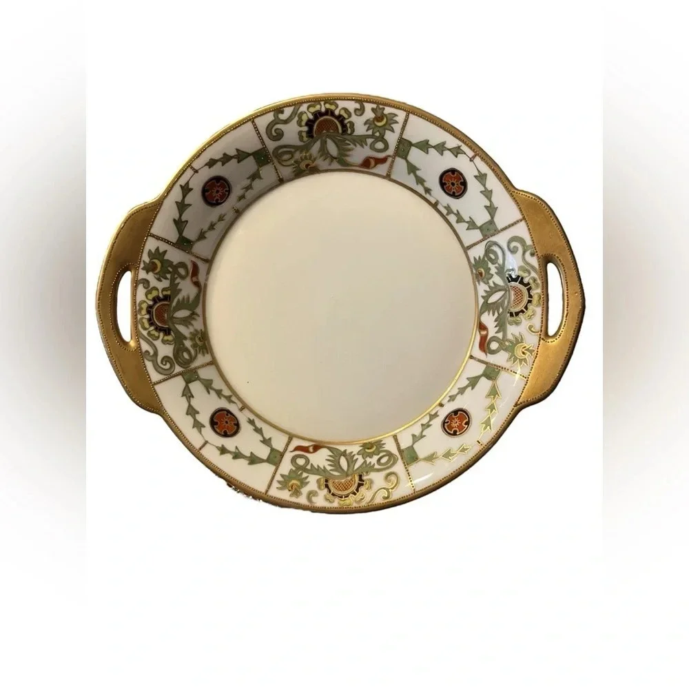 Antique Hand Painted Nippon Gold Embossed Serving Dish Tray Bowl